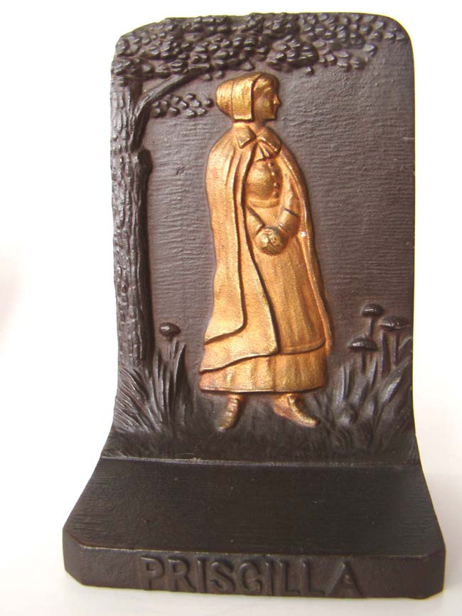 A fine pair of Bradley & Hubbard bookends circa 1925 depicting the Puitan father JOHN ALDEN and his wife PRISCILLA — image 3